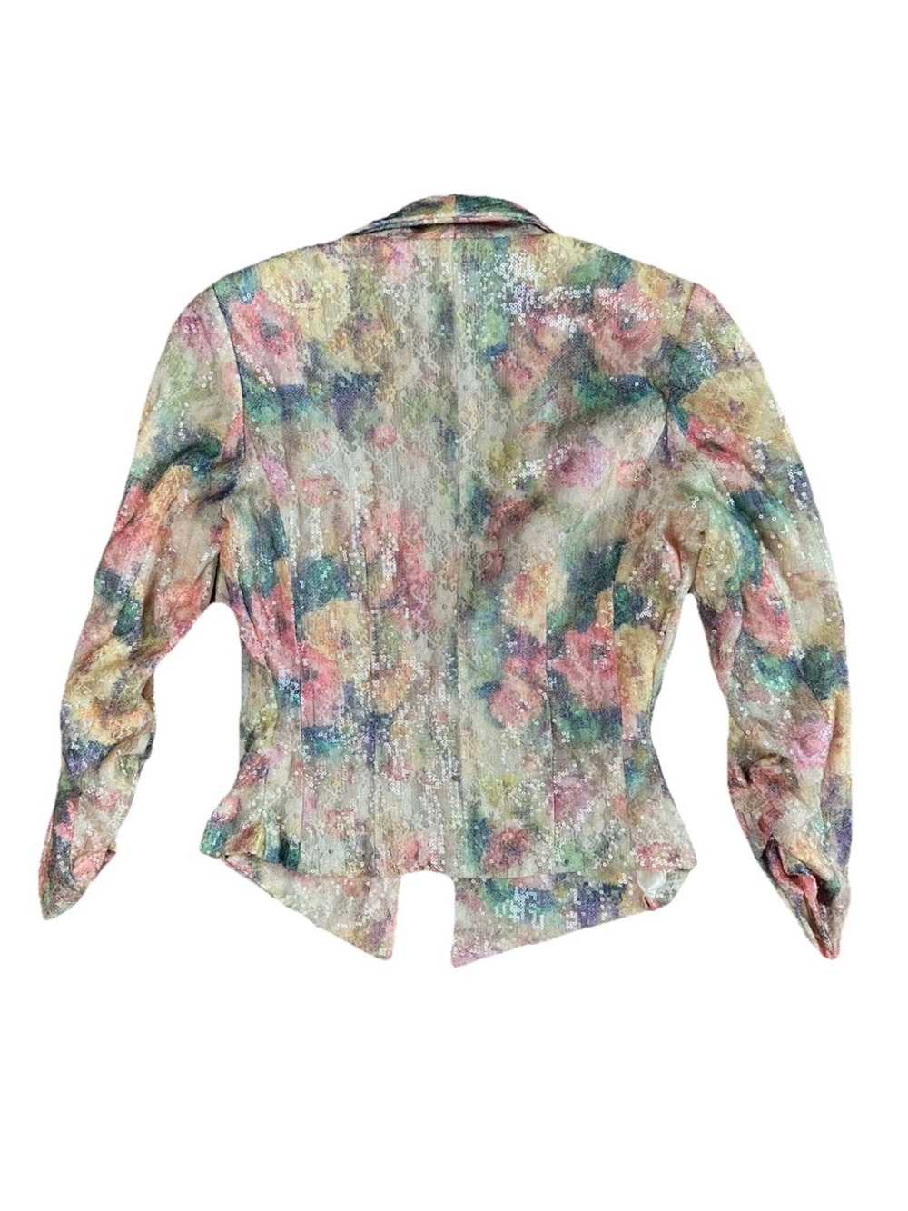 Simon Chang Sequin Blazer 2010 Summer Ruched Sleeves S Glam City Party Floral - Picture 4 of 8